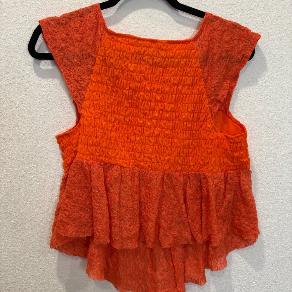 Urban Outfitters Orange Textured Babydoll Tie-Front Top - Picture 6 of 8
